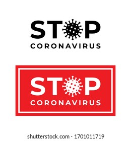 Stop Coronavirus inscription typography logo. Bacteria cell icon Covid-19. Corona Virus Vector icon.