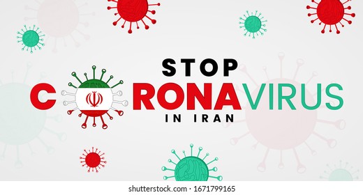 Stop coronavirus in Iran vector banner. Creative Illustration of COVID-19 concept. Stop 2019-nCoV outbreak.