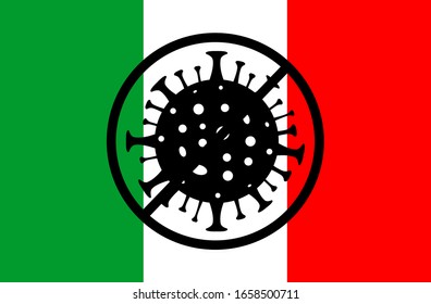 Stop coronavirus in Italy. Coronavirus outbreak. Coronavirus danger. Novel coronavirus (2019-nCoV), Abstract virus strain model. Vector illustration.