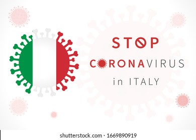Stop coronavirus in Italy vector banner. The fight against coronavirus in Italy. Quarantine in Italian republic background. The danger of coronavirus and the risk to public health template