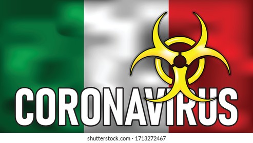 Stop coronavirus in Italy vector conceptual medical illustration biohazard sign on the flag background