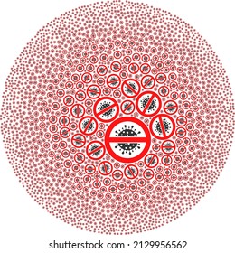 Stop coronavirus items are arranged into bubble collection. Stop coronavirus icon spheric collage. Abstract spheric globula collage done with stop coronavirus items.