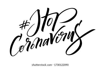 Stop Coronavirus lettering. Social media hashtag popular during coronavirus outbreak. Phrase for COVID-19 spread prevention. Template for banner, card, poster, t-shirt
