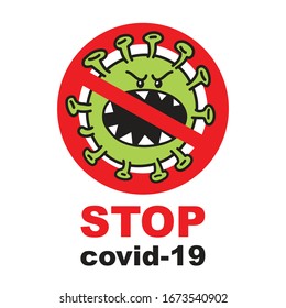 Stop Coronavirus logo, icon concept. Covid-19 cartoon character.