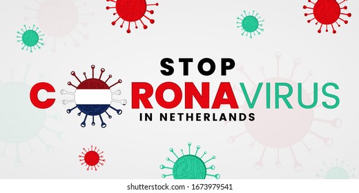 Detener el coronavirus en la pancarta vectorial neerlandesa. Elegante Ilustración del concepto COVID-19. Detengan el brote de 2019-nCoV.