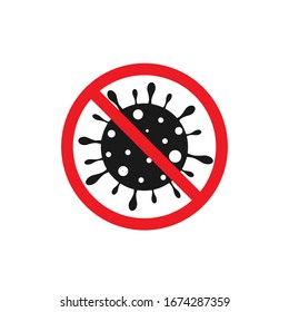 Stop Coronavirus and No Infection concepts. Coronavirus Icon with Red Prohibit Sign, 2019-nCoV Novel Coronavirus Bacteria.
