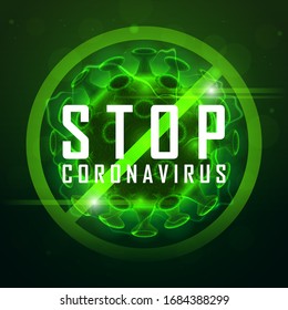 Stop Coronavirus on green background with text. Vector illustration