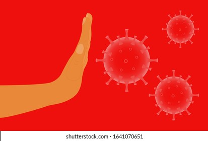 Stop coronavirus. Coronavirus outbreak in China. The fight against coronavirus. The danger of coronavirus and the risk to public health. Pandemic medical concept with dangerous cells. Vector.