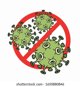 Stop coronavirus. Coronavirus outbreak. Coronavirus danger and public health risk disease and flu outbreak. Sign caution coronavirus. Pandemic medical concept with dangerous cells.Vector illustration