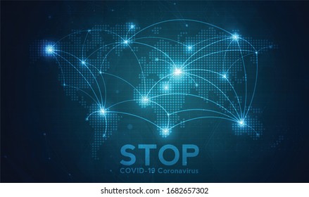 Stop coronavirus pandemic, word COVID-19, spread of corona virus in World. vector design.