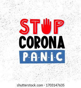 Detener la escritura de texto de pánico coronavirus en blanco. Diseño de letras vectoriales para la alerta de peligro pandémico de 2020.