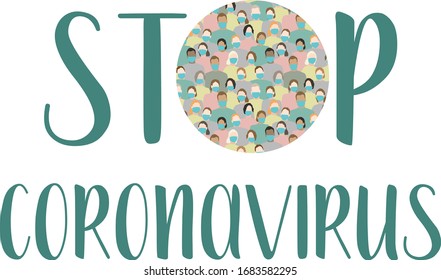 Stop coronavirus. People in blue medical face mask. Coronavirus pandemic (covid-19). Concept of  quarantine. Flat vector illustration.