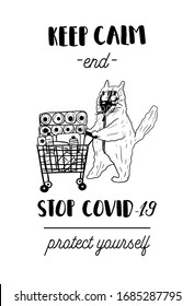 Stopp Coronavirus Poster. Aquarell Vektorillustration Illustration lustiger Katzen.