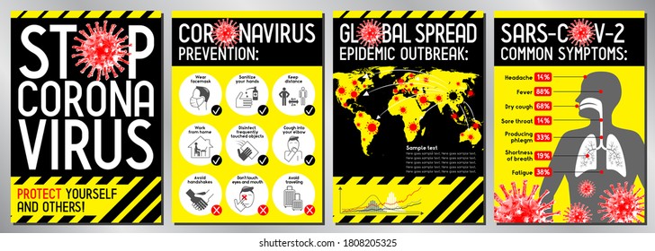 Stop coronavirus posters - Covid-19, SARS-CoV-2 - vector illustration