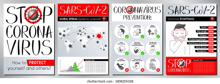 Stop coronavirus posters - Covid-19, SARS-CoV-2 - vector illustration