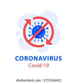 Stop coronavirus red barred circle, fight Covid-19, kill bacteria, antibacterial sanitizer, disease prevention information, vector illustration