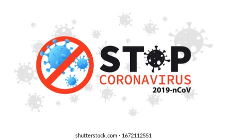 Detén Coronavirus con Signo de Prohibición Roja. Brote de coronavirus, epidemia. Salud y salud. Se propaga el brote de virus CoVID-19. Firmar advertencia Detener novela coronavirus (2019-nCoV), afiche, cartel