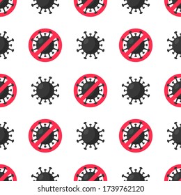 Stop coronavirus seamless pattern. Sign caution virus