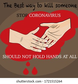 stop coronavirus should not hold hand or shake hand  vector hand to hand ond red background