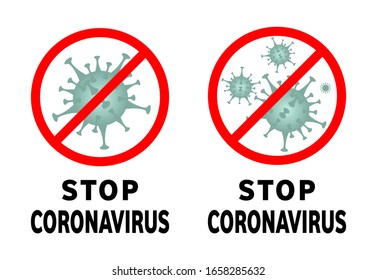 Stop coronavirus sign, antiviral defense sign, caution coronavirus, public health risks, coronavirus danger. Concept of a coronavirus outbreak, viruses, bacteria, disease. Vector graphic illustration.