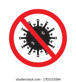 Stop Coronavirus. Sign caution Covid. No entry due to risk of infection. Pandemic medical concept with dangerous virus cell.  Lockdown area. SARS danger and public health risk disease and flu outbreak