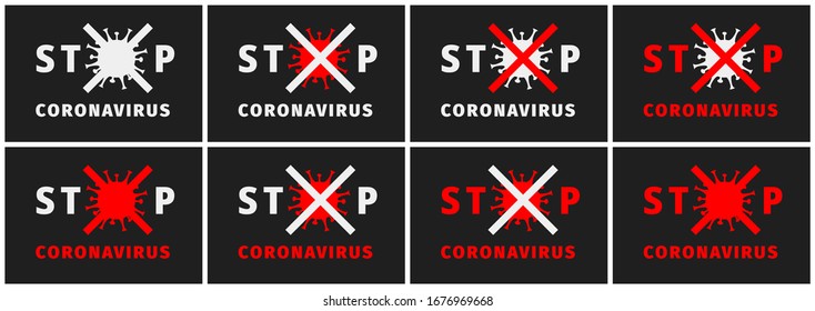 Stop coronavirus sign. Coronavirus outbreak alert.  Pandemic medical concept with dangerous cells. Set of warning banners Vector illustration