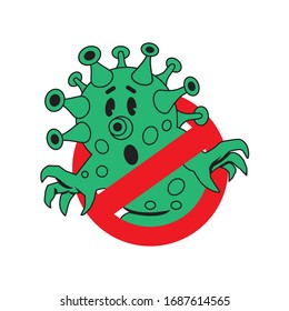 stop coronavirus, sign, pictogram, symbol, emblem, sticker, cartoon character on a white background, vector illustration