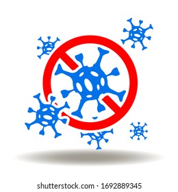 Stop Coronavirus Sign. Prohibition Virus COVID-19 Logo. SARS-COV-2 Biohazard Infectious Area Icon Vector.