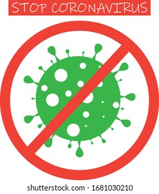 Stop coronavirus sign. Stop virus sign. Vector isolated on white. Dangerous bacteria Icon.Flat coronavirus bacteria icon. Virus cells vector. Coronavirus bacteria COVID-2019. Dangerous cell from China