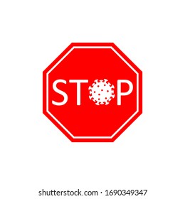 Stop coronavirus sing in red. Coronavirus outbreak. Favilavir antiviral drug to fight COVID-19, MERS-Cov, Novel coronavirus (2019-nCoV) on isolated white background. EPS 10 vector.
