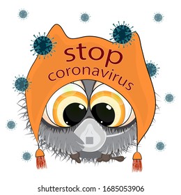 stop coronavirus. a small owl in a medical mask. cartoon vector illustration on a white background.