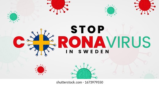 Detén el coronavirus en Suecia. Ilustración clásica del concepto COVID-19. Detengan el brote de 2019-nCoV.