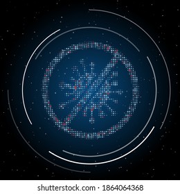 The stop coronavirus symbol filled with white dots. Some dots is red. Vector illustration on blue background with stars