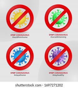 Stop coronavirus symbol flat icon collection. premium vector