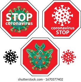 STOP coronavirus Symbol on red STOP sign. Pandemic medical concept with dangerous virus.  