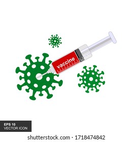 Stop Coronavirus. Syringe with a coronavirus vaccine injection. Fighting the sars-cov-2 virus. Stop the pandemic co-19. Medical concept. Vector