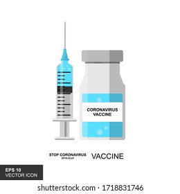 Stop Coronavirus. Syringe with a coronavirus vaccine injection. Fighting the sars-cov-2 virus. Stop the pandemic co-19. Medical concept. Vector