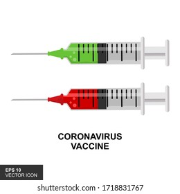 Stop Coronavirus. Syringe with a coronavirus vaccine injection. Fighting the sars-cov-2 virus. Stop the pandemic co-19. Medical concept. Vector