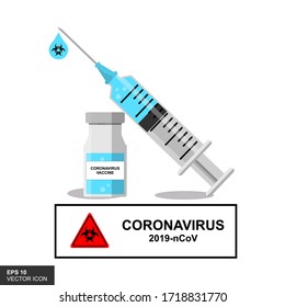 Stop Coronavirus. Syringe with a coronavirus vaccine injection. Fighting the sars-cov-2 virus. Stop the pandemic co-19. Medical concept. Vector