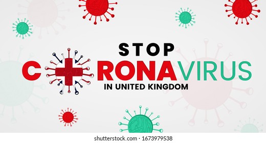 Stop coronavirus in UK vector banner. Creative Illustration of COVID-19 concept. Stop 2019-nCoV outbreak.