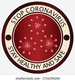 Stop coronavirus vector badge. Red stamp with viruses cells. 
