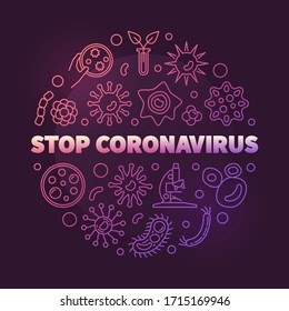 Stop Coronavirus vector COVID-19 concept round colored outline illustration on dark background
