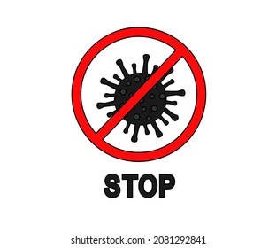 Detén el coronavirus. Signo de prohibición de propagación de virus. Ilustración vectorial.