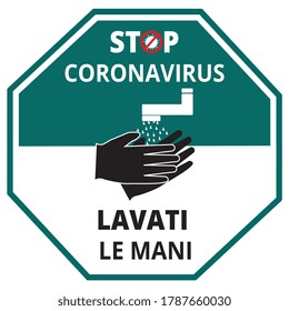 Stop Coronavirus, Wash Your Hands Icon, Italian