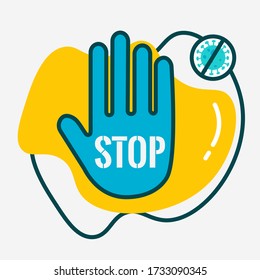 Stop coronavirus. Web icon prohibition sign, blue stop sign in the form of a stylized palm located frontally.