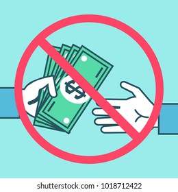 Stop corruption banner. Don't give bribes, money concept. Simple style vector illustration