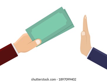 Stop corruption, business hand hold money and give money design vector illustration