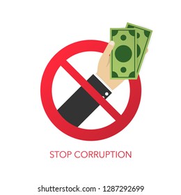 Stop corruption. Businessman refusing the offered bribe. Vector stock illustration