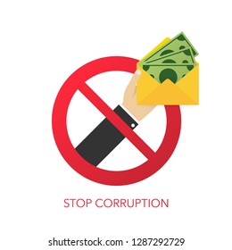 Stop corruption. Businessman refusing the offered bribe. Vector stock illustration