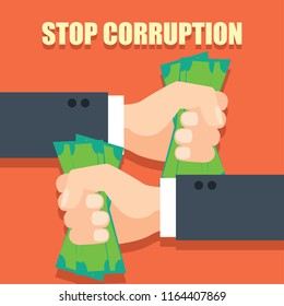 stop corruption concept businessman hand refusing corruption money, vector illustration